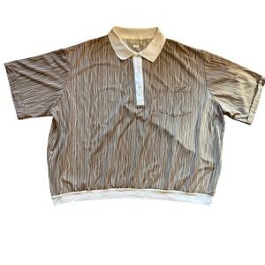 Haband Vintage Short Sleeve Banded Bottom Polo Shirt Brown White Size 3X